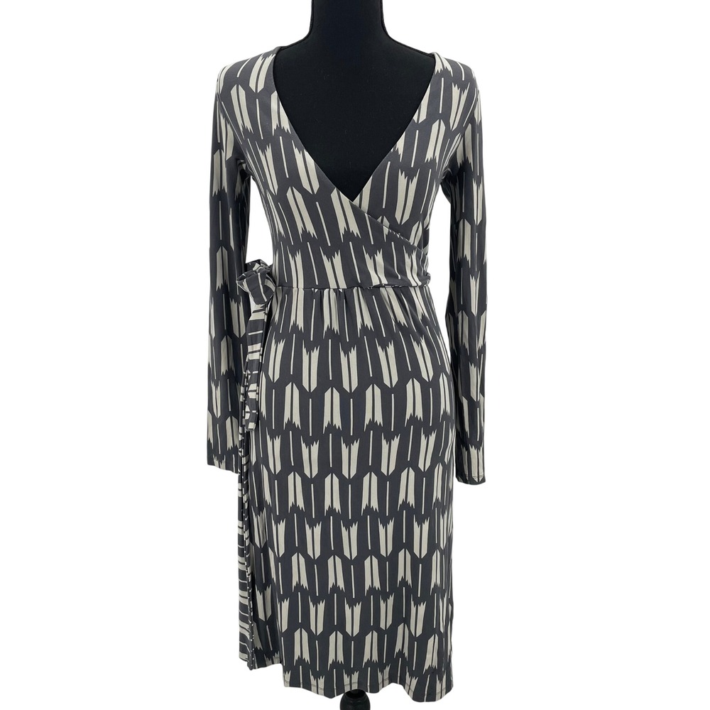 Boden Wrap Dress Arrow Print Long Sleeve Viscose Blend‎ Women's Size 4R